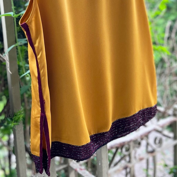 Gold Satin Top with Burgundy and Metallic Trim - Picture 5 of 7